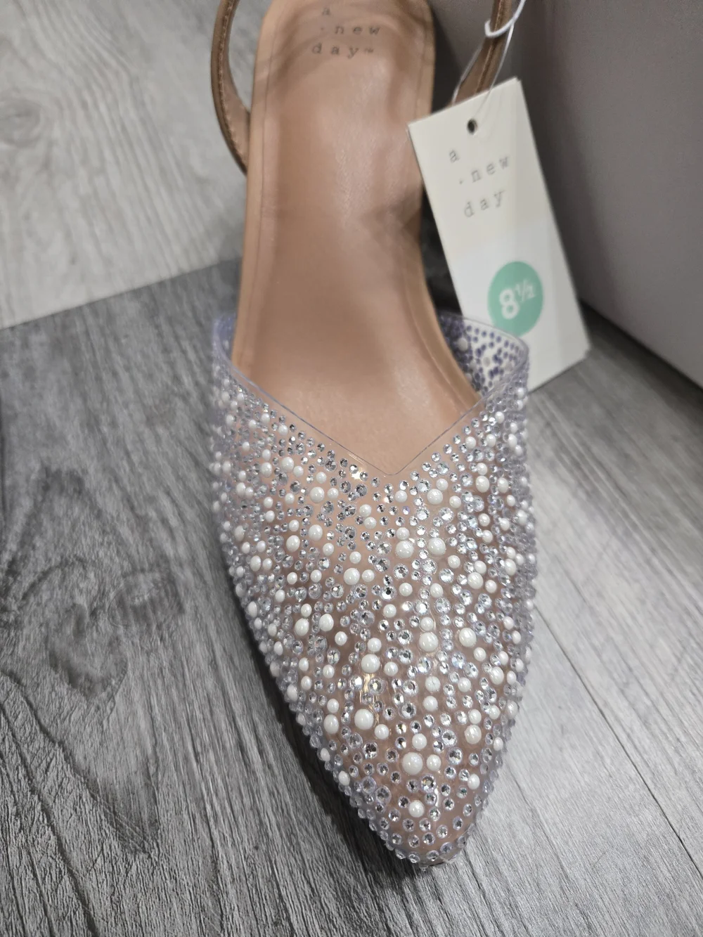 New Day Isabel Embellished Slingback Heels featuring a clear, rhinestone-studded